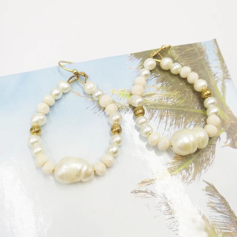 Женские серьги кольца с пресноводным жемчугом|Серьги-кольца| |