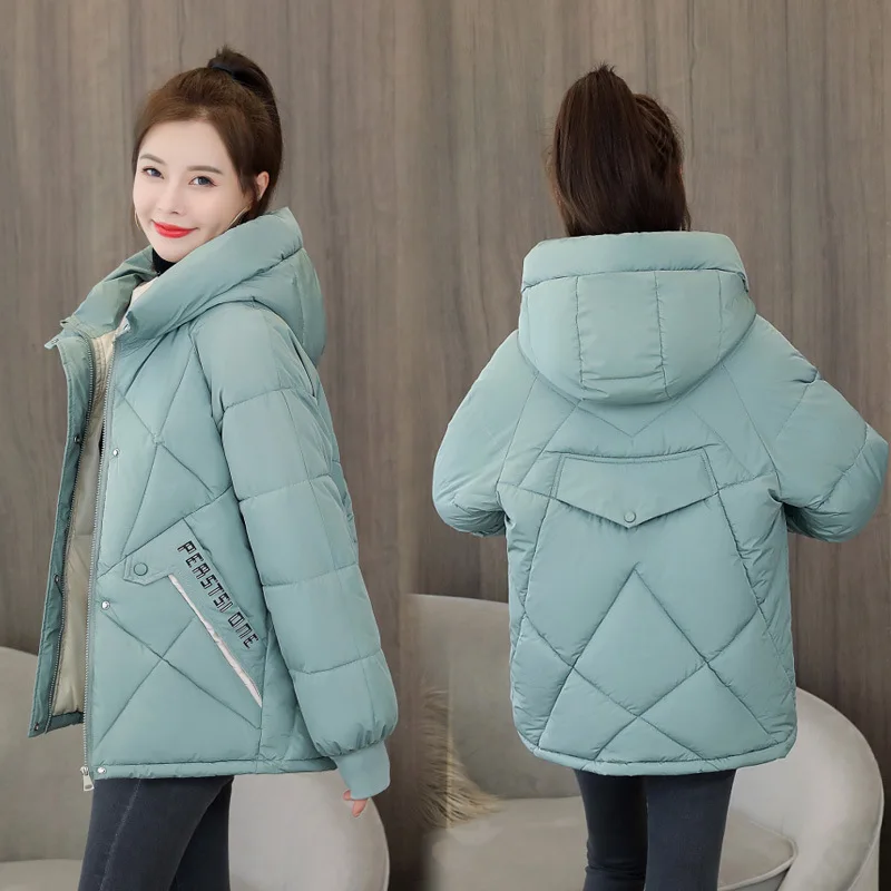 2021 New Women Winter Jacket Loose Parkas Patchwork Thickening Warm Coat Hooded Female Down Cotton-padded Short Jacket Coat