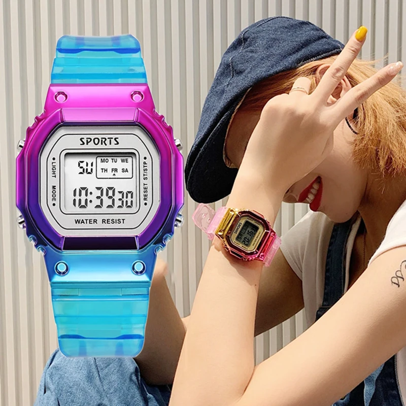 

Colorful Electroplating Small Square Electronic Watch Student Multi-function Waterproof Luminous Led Electronic Watch