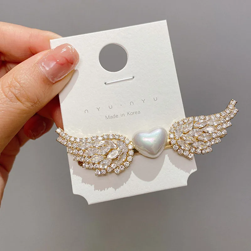 

Elegant Angel Wings Hairpins for Women Hair Clips Hair Barrette Bling Rhinestone Korean Jewelry Pearl Hair Accessories for Girls