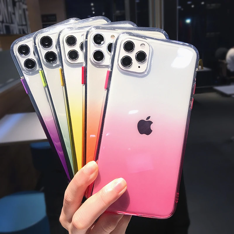 

Shockproof Bumper Transparent Phone Case For iPhone 12 Pro Max Mini 11 XS XR X 7 8 Plus Colorful Clear Soft TPU Silicone Cover