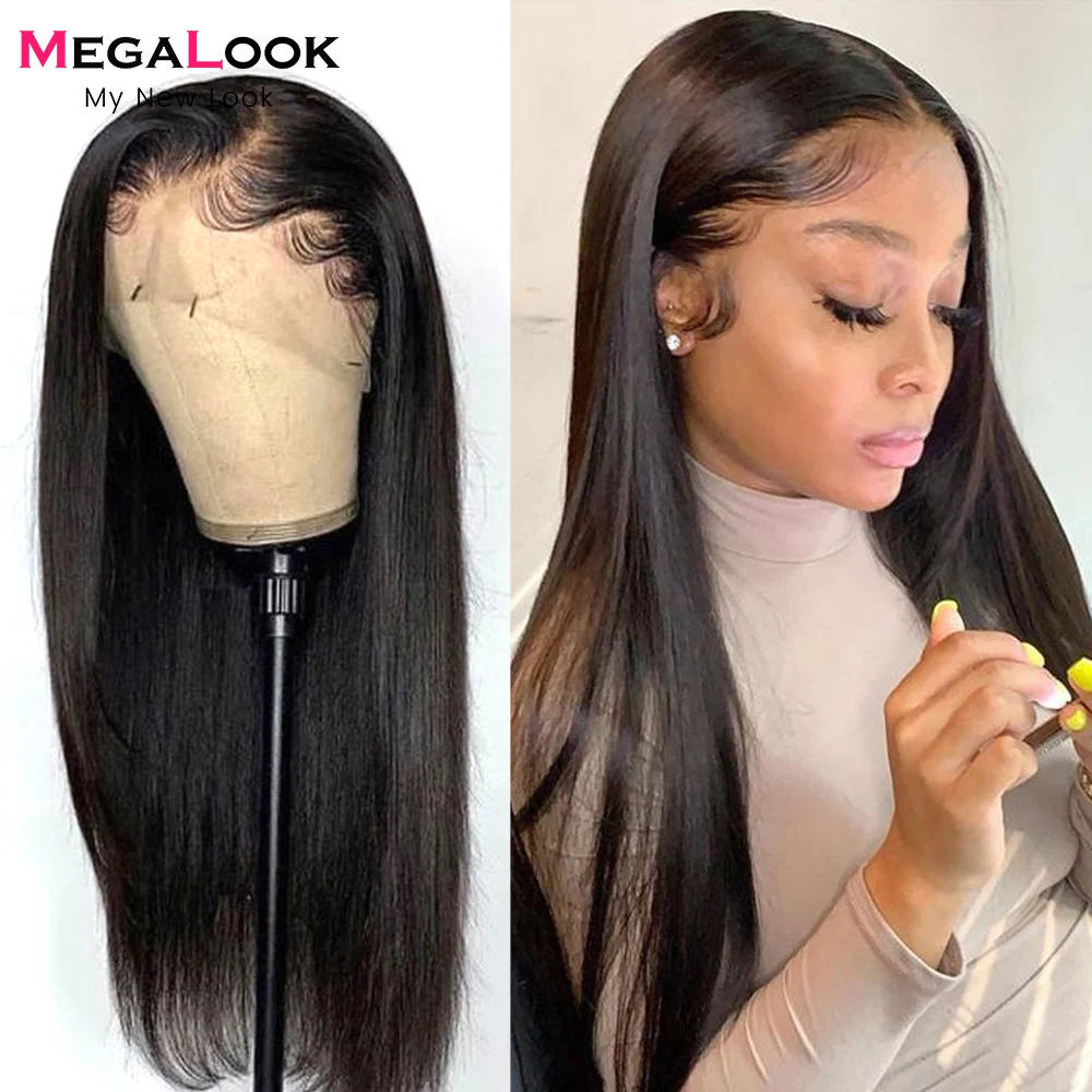 13x4/13x6 Lace Front Human Hair Wigs Pre Plucked 4x4 Closure Wig 180% Megalook Brazilian Straight Lace frontal Wig 30 32 Inch