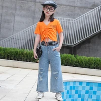 teenage kids clothing 2021 summer boutique beauty cute jeans suit thanksgiving little girl korean tracksuit princess two piece