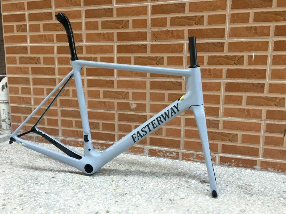 

100*12,142*12 black with gray fasterway o2 disc brake carbon road bike frame+fork+seat post+headset+clamp,can do customs colors