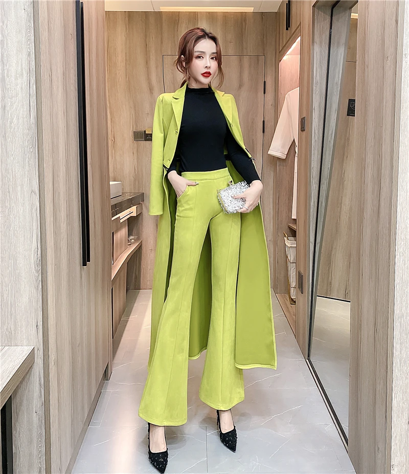 

Korean Style 2 Piece Sets Womens Outfits Deerskin Velvet Jacket + Flared Trousers Survetement Femme Matching Sets Business Suit