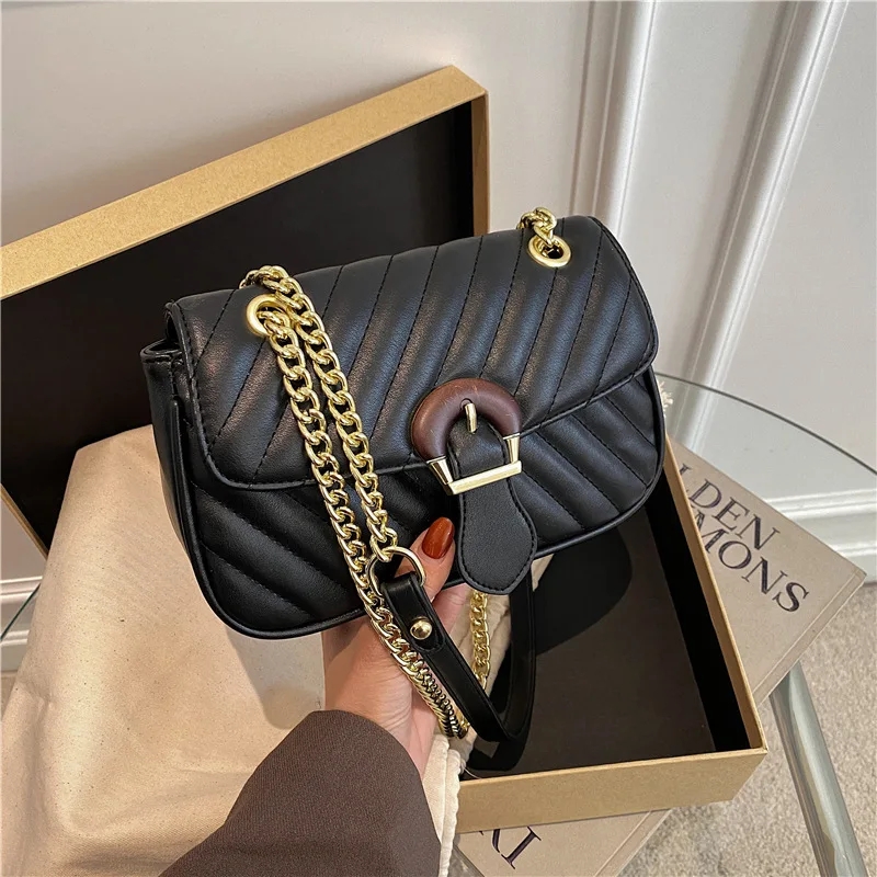 

2021 new style women's bag Lingge embroidery small square bag chain type underarm bag simple one Shoulder Messenger Bag