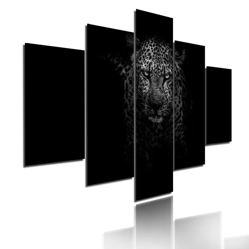 

5Pcs Black and White Leopard Poster Hd Canvas Painting Print Picture Waterproof Ink for Home Living Room Bedroom