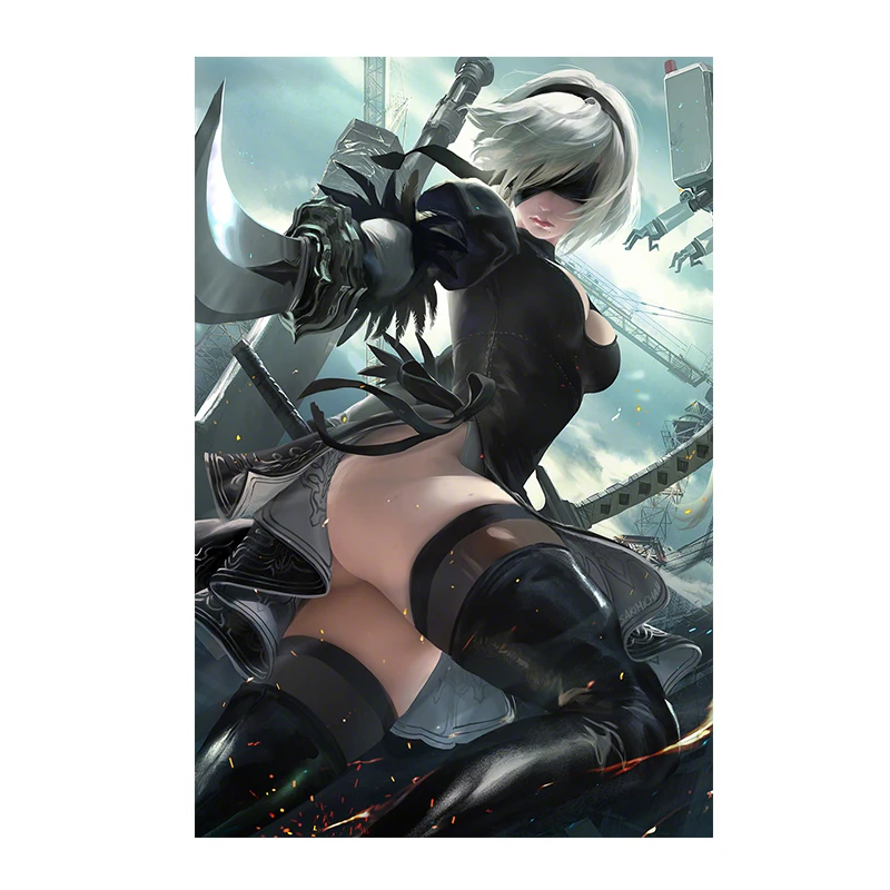 

Print Video Games NieR 2B Sexy Cool Girl Art Canvas Poster Custom Anime Black Woman Warrior Wall Picture Decoration Painting