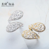 rings for women females jewelry accessory bridal wedding engagement promise gift zircon crystal resizable leaves top quality