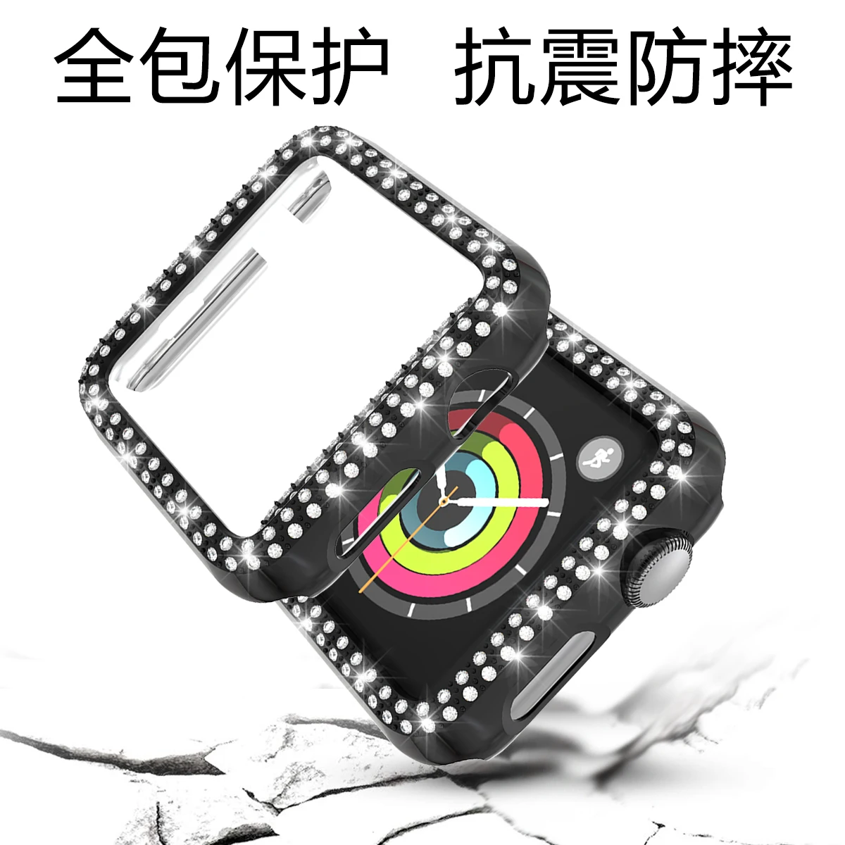 Чехол для часов с двумя алмазами для apple watch 5, 4, 3, 2, чехол 38 мм, 42 мм, 40 мм, 44 мм, защитный чехол для экрана для iWatch Series 5, 4