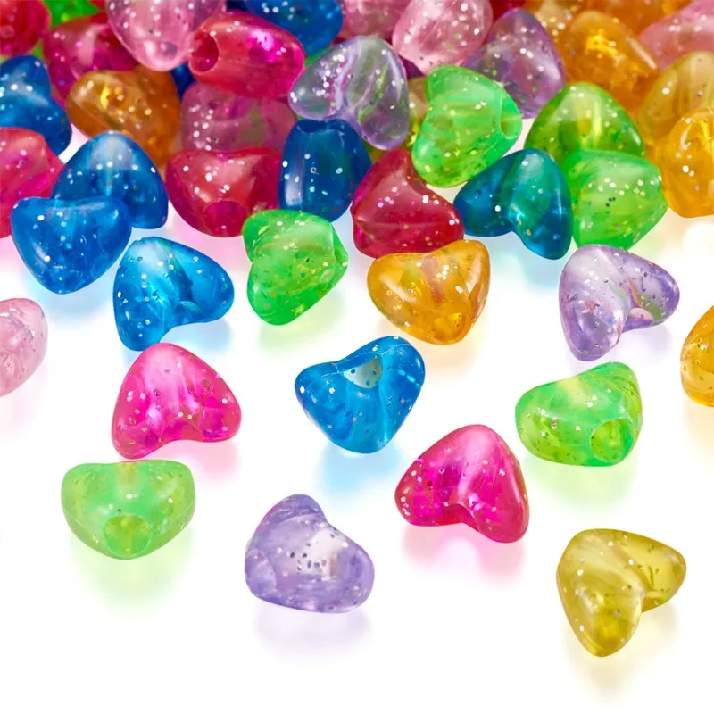 

500g Heart Shape Transparent Acrylic Beads Glitter Beads Mixed Color for Jewelry Making DIY Accessories 9x11.5x7.5mm
