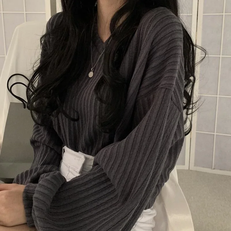 2020 Spring Fall Sweater Women Pullover Short Knit Jumper Long Lantern Sleeve V Neck Korean Ladies Female Casual JW9184 | Женская одежда