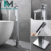 bright chrome bathtub faucet floor mounted single handle bath shower set free standing bathroom tub mixer tap with handshower
