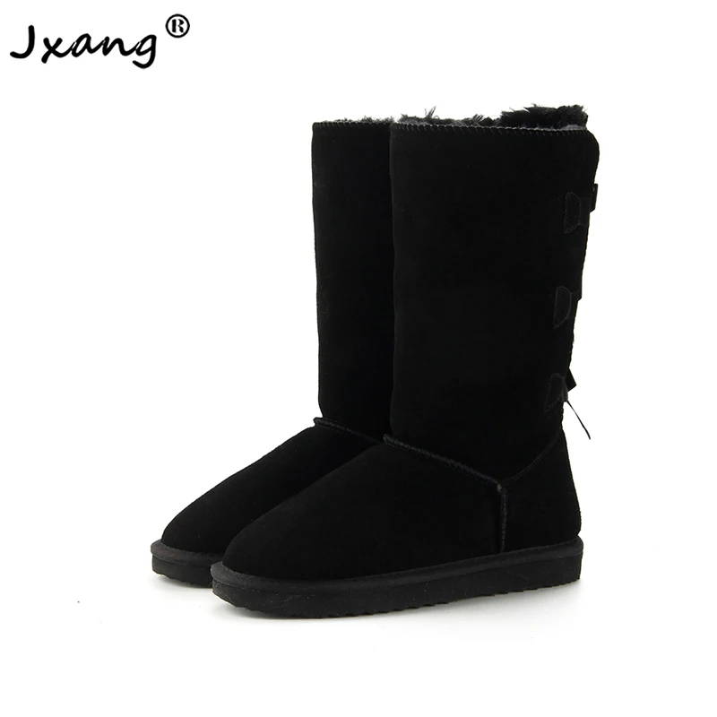 JXANG 2020 Модные женские длинные сапоги из натуральной коровьей кожи зимние с бантом