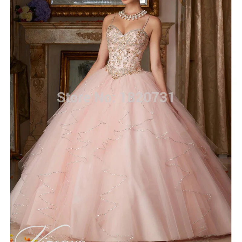 Розовые платья Quinceanera бальное платье с корсетом из бусин тюля недорогие Платья de