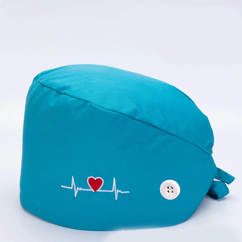 

2021 New Heart Embroidery Nurse Hat For Women Men gorros quirurgic Salon Pharmacy Bonnet Caps Lab Pet Doctor Surgicals Cap