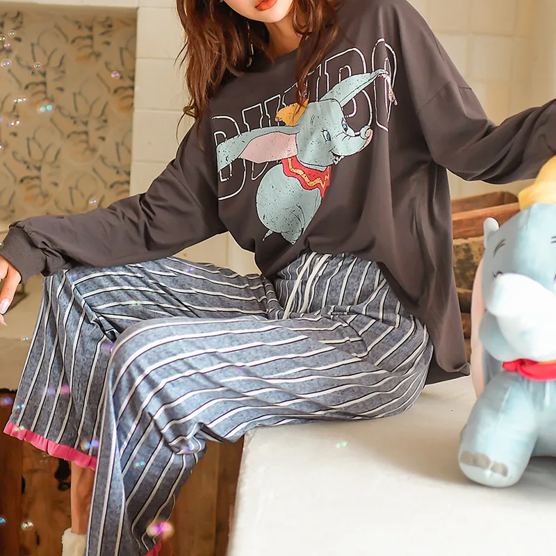 Осенняя пижама из чистого хлопка Женская Милая мультяшная маленькая как легкая с