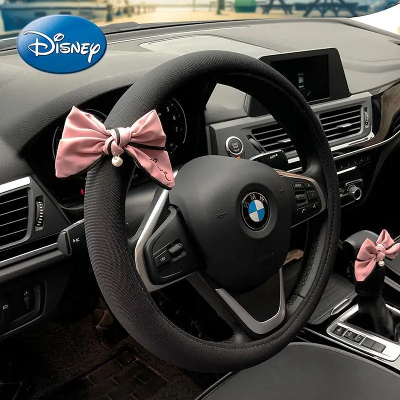 

Disney Car Bowknot Interior Set Seat Belt Shoulder Cover Handbrake Cover Handlebar Cover Armrest Box Cover Steering Wheel Cover