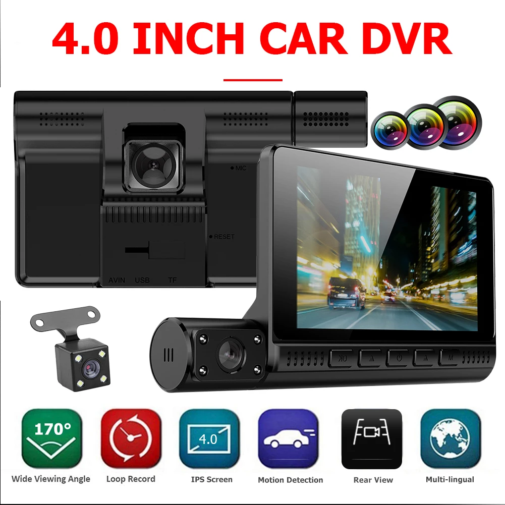 

Full HD 1080P Night Vision Dashcam 4.0 Inch Touch Screen Video Recorder 1080P Rear Camera Monitoring with Rear View Camera
