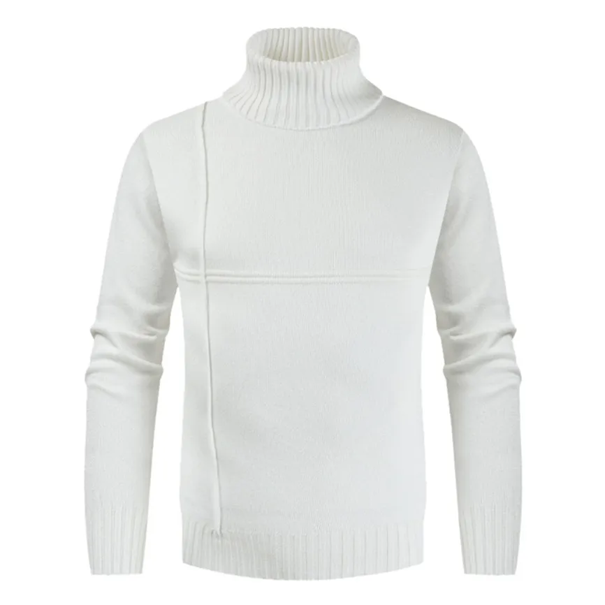 Весенний теплый мужской свитер с высоким воротом модный однотонный вязаный 2019