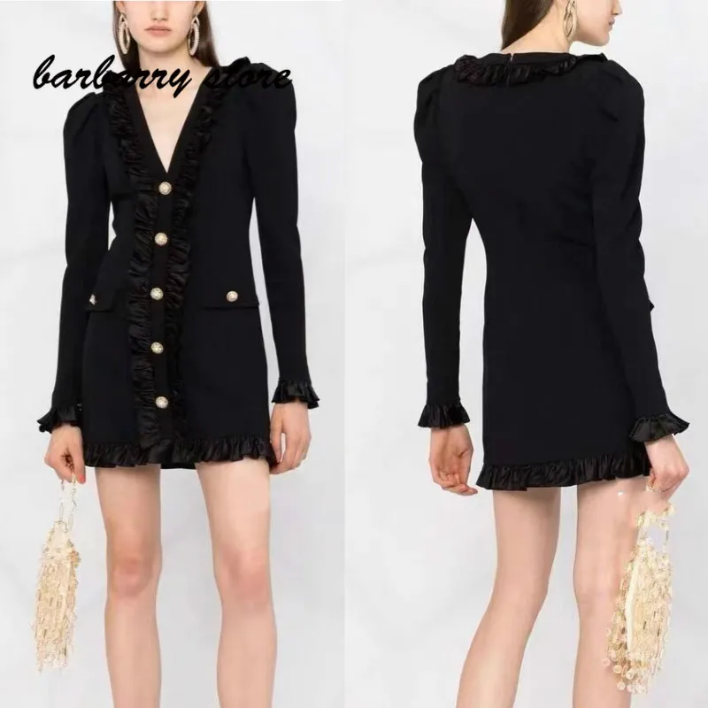 

luxury brandagaric edge printed fashion women's temperament V-neck multifunctional slim fit single breasted long sleeved dress