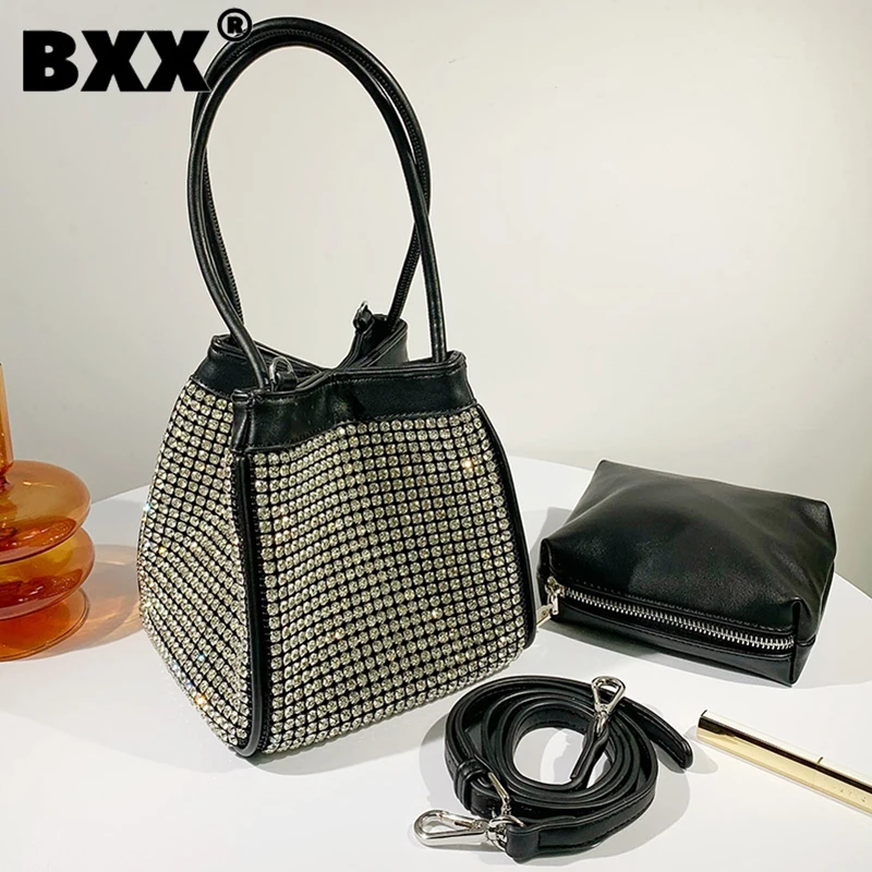 

[BXX] Женская Новая повседневная мини-сумка, сумка-ведро со стразами из искусственной кожи, универсальная мини-сумка через плечо, модная 2021, ...