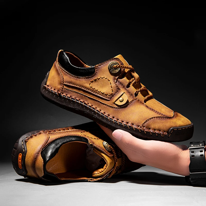 

Luxury Split Leather Men Shoes Hand Sewing Man Casual Shoes Welt Stitching Loafers Flats Male Leisure Shoe Big Size 39-48