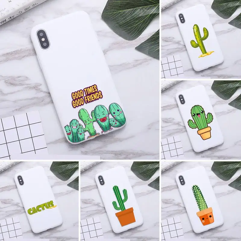 

Funny Cartoon Cactus Phone Case for iPhone 11 Pro Max X XR XS 8 7 6s Plus Candy white Silicone Cases