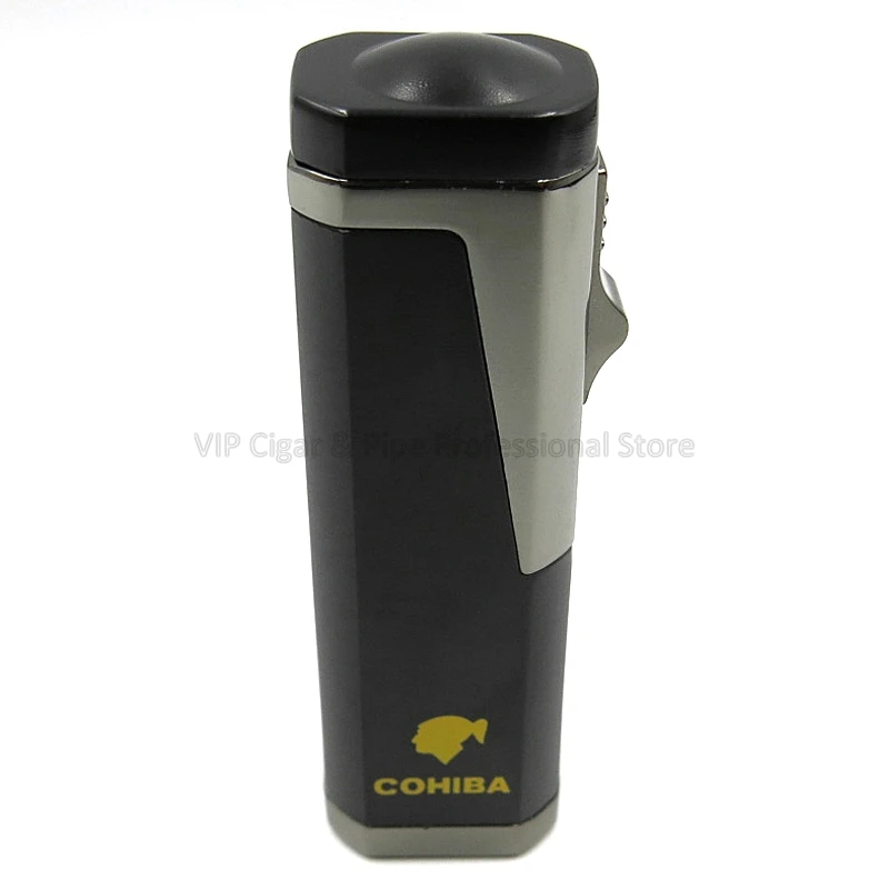 Cohiba Металл 3 фонарь Jet пламя сигарета зажигалка многоразового использования с удар гаджет инструмент для курения на открытом воздухе - Цвет: Black