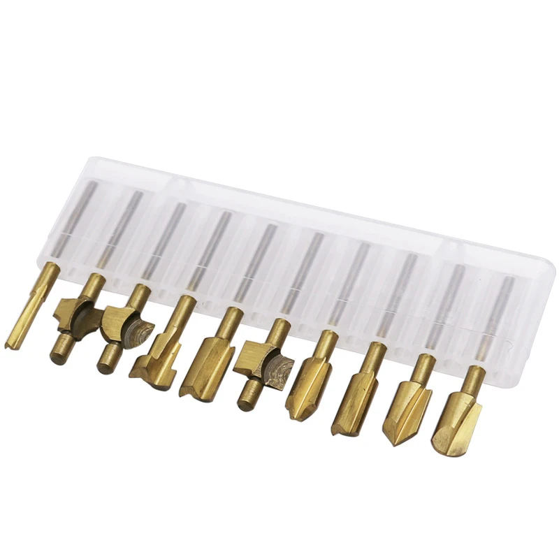 

10pcs 1/8" HSS Titanium Router Bits Files Wood Cutter Milling Fits Dremel Rotary Tool Engraving Machine Knife Sharpening