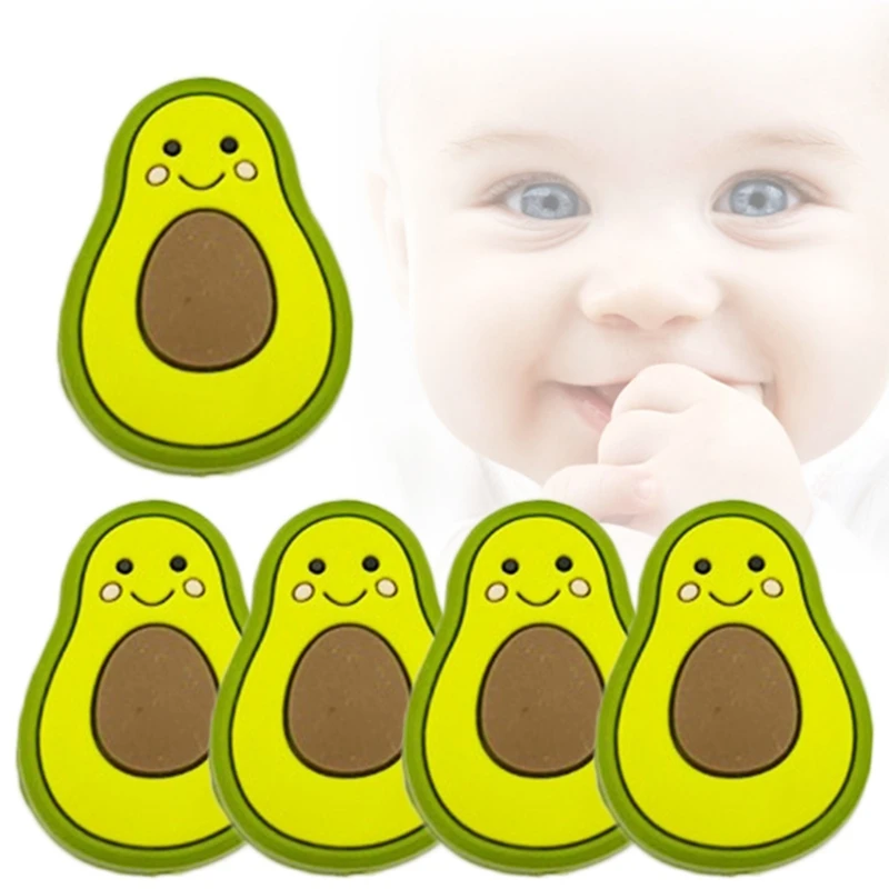 

5 Pcs/Pack Cartoon Mini Avocado Silicone Beads Teether Newborn Infant Soother 63HE