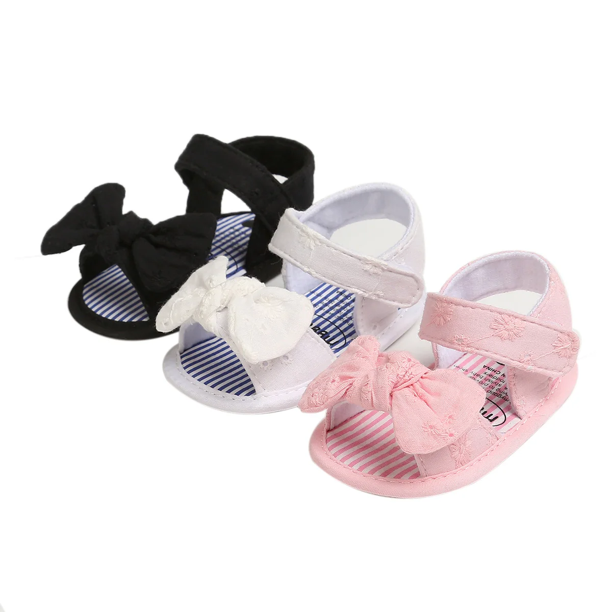 

Kid Baby Sandals Girls Summer Solid Stripe Bow Knot Flat With 0-18 Monthes Children Cute Lovely Bowknot Princess Shoes