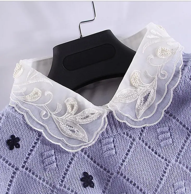 

Linbaiway Chiffon Embroidered Flase Collar for Women Lapel Half Shirt Detachable Collars Female Fake Collar Blouse Decoration