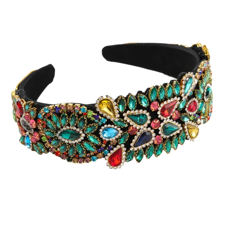 

Luxurious Jewelry Velvet Headband Multicolor Crystal Wedding Styling Hair Hoop XX9D