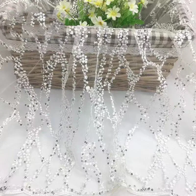 Блестящий кружевной Блестки Белый свадебный тюль Кружевная Сетка гипюр