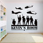 Наклейки на стену с именем на заказ, виниловые Стикеры с изображением солдат, военных вертолетов, детской комнаты, спальни, комнаты мальчика, украшение на стену в стиле милитари HY745