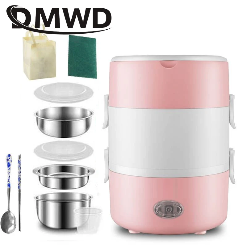 

DMWD Mini Electric Rice Cooker Stainless Steel 2/3 Layers Steamer Portable Meal Thermal Heating Lunch Box Food Container Warmer