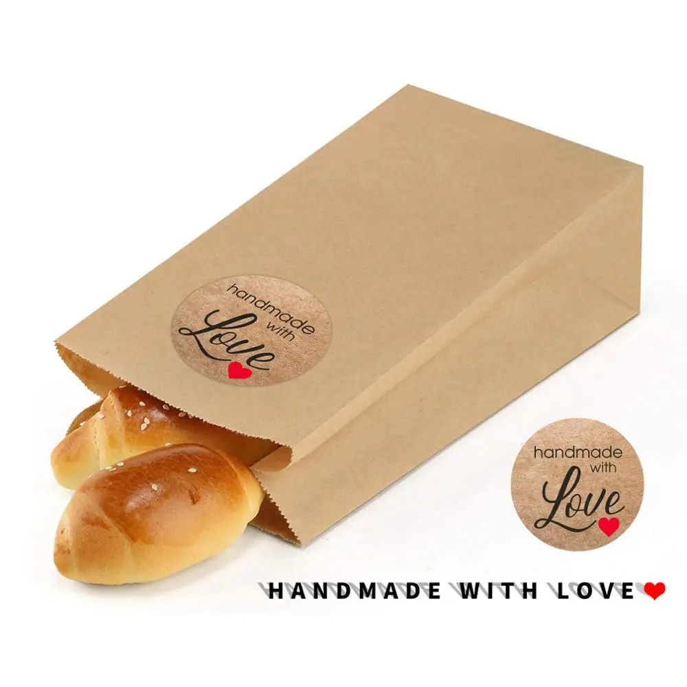

500pcs/roll Brown round Kraft paper sticker handmade with love sticker scapbooking for envelope seal labels stationery stickers