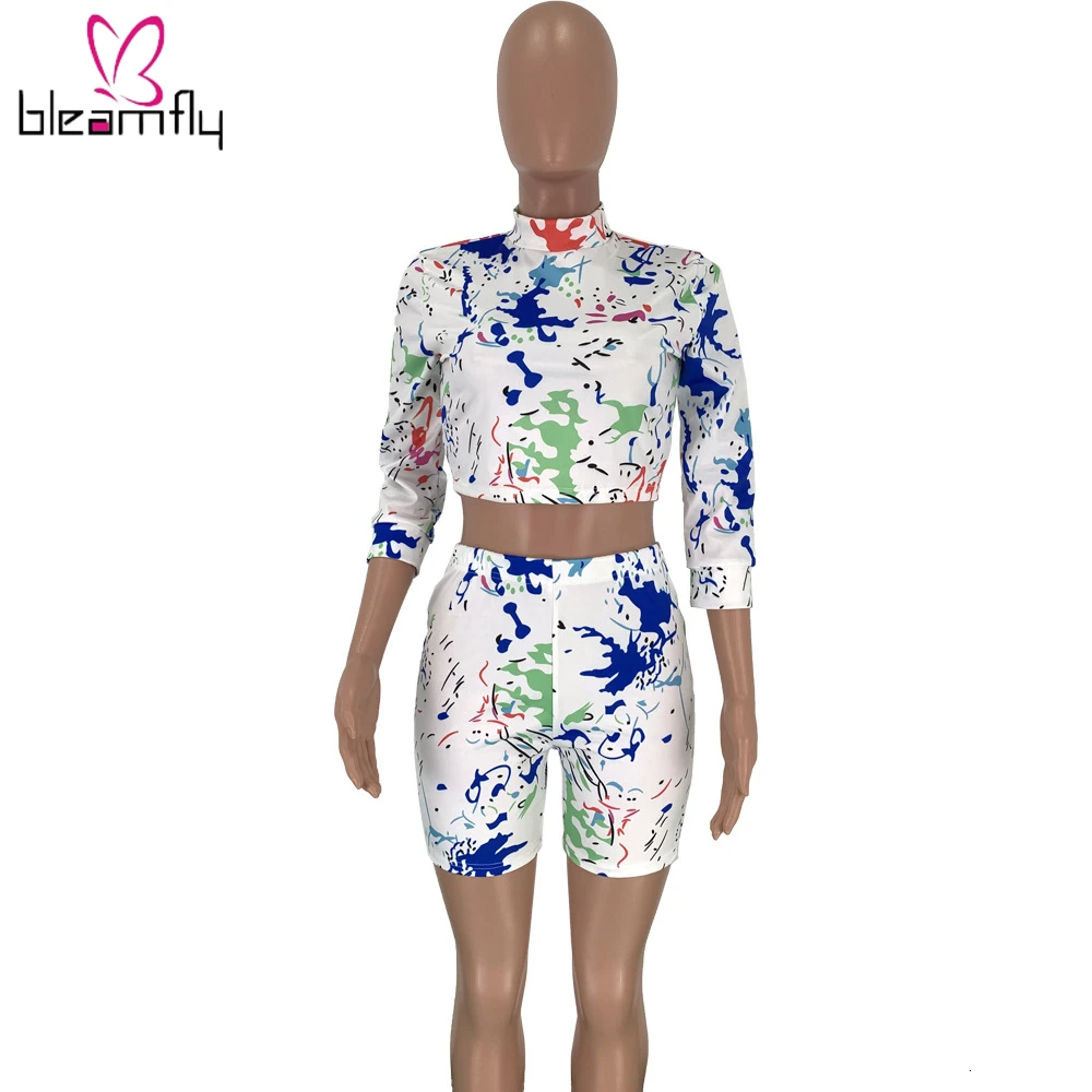 2019 женский новый рисунок на тему осени принт стойка Шея тройник топ и брюки