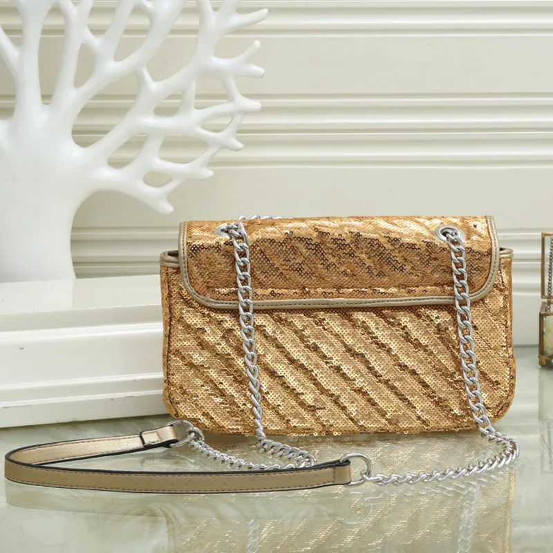 

Ladies High Quality Leather Shiny Luxury High Quality Silver Chain Bag Messenger Shoulder Bag 2021