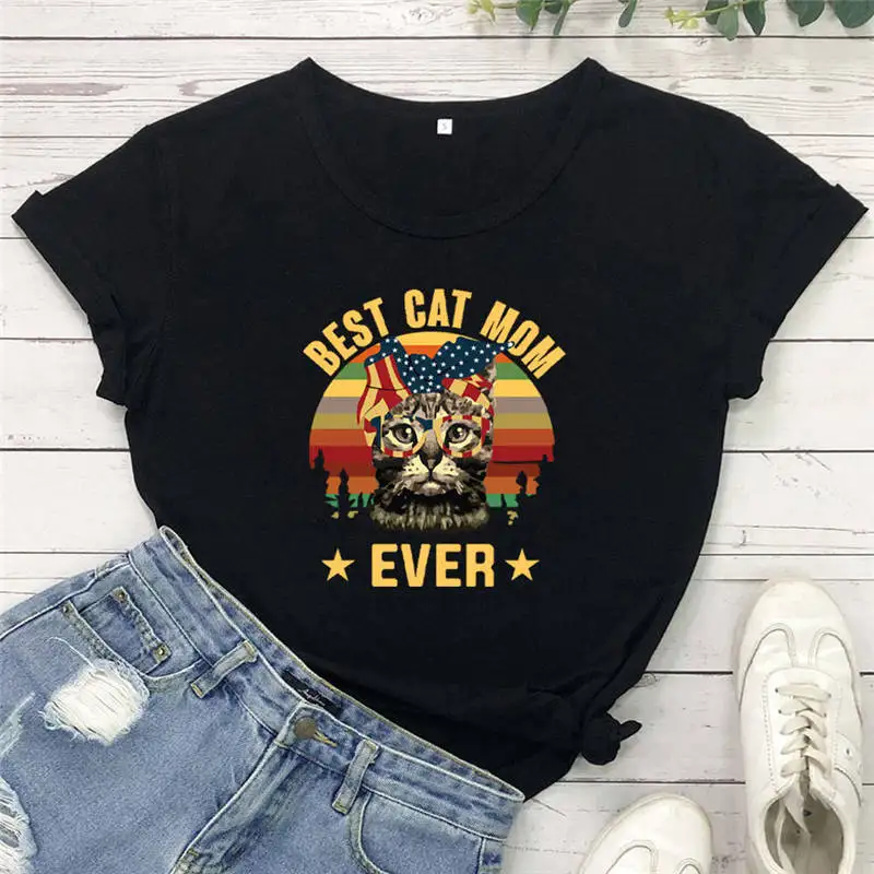 

Женские Best кошка мама когда-либо топ с цветочным принтом повседневные Забавные футболки женские Hipster буквенный лозунг летняя хлопковая ули...
