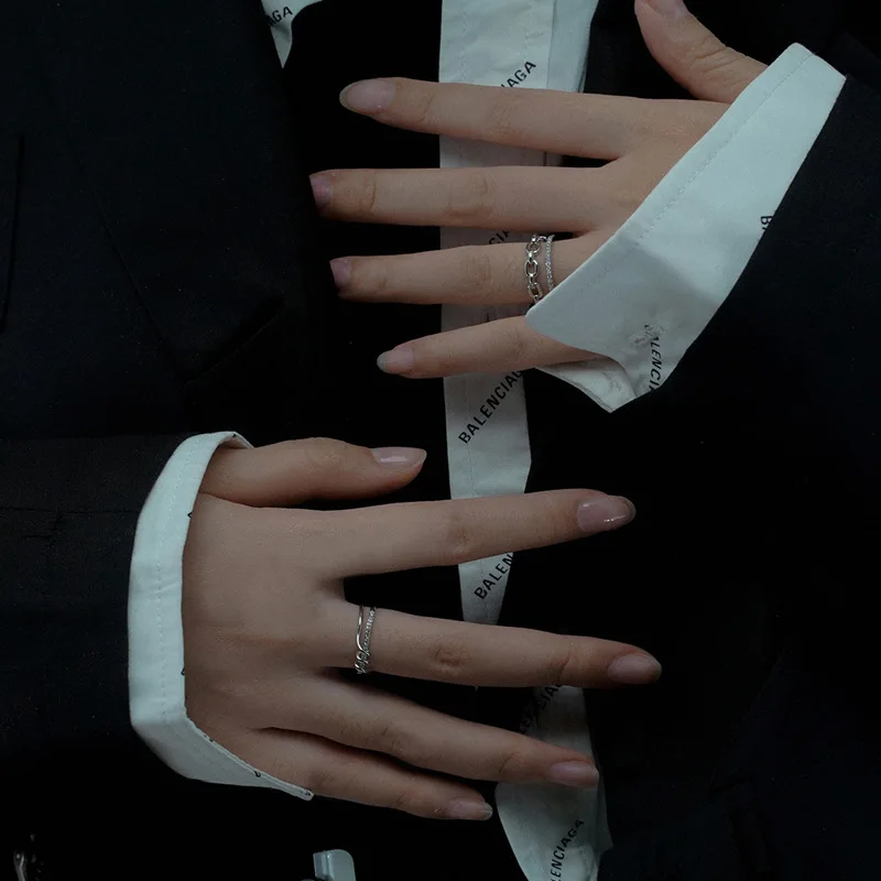 

VENTFILLE Sterling Silver Fashion Inlaid Zircon Double Circle Ring Female Cross Chain Rope Knot Winding Ring Jewelry Gift