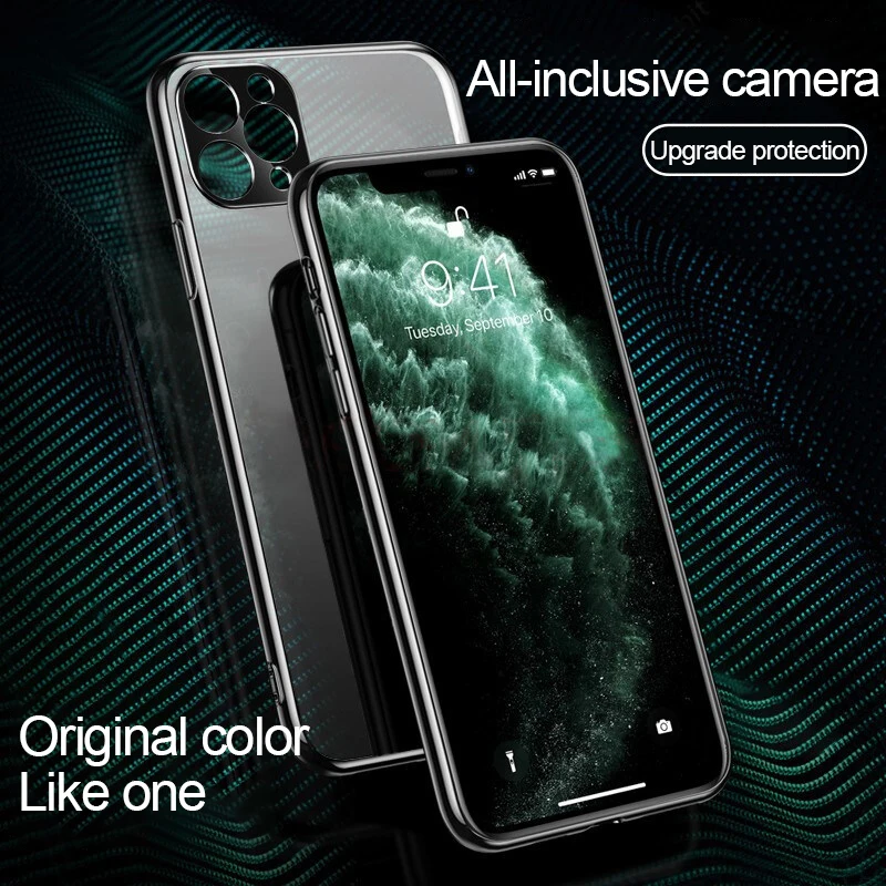 

New Square Plating Soft Case For iPhone 11 12 Pro XS Max Clear Cover For iphone 6 7 8 Plus XR XS 12 mini Transparent Case