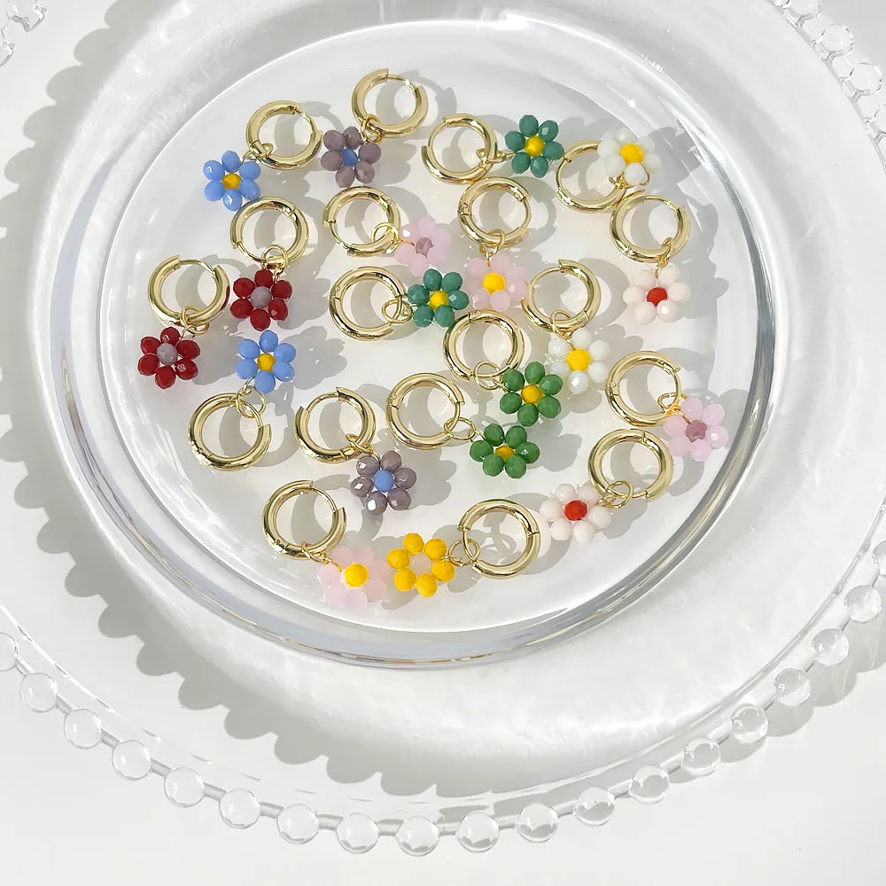 

2021 New Fashion Cute Sweet Colorful Acrylic Resin Flower Metal Stud Earrings For Women Girls Summer Beach Party Accessories