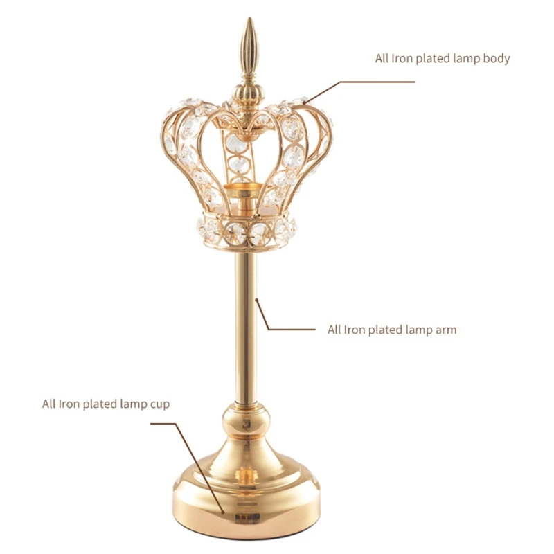 

Crown Candle Holder Stand Retro Plating Iron Art Candlestick Handcrafts Tabletop Ornaments for Wedding Party Home Decor