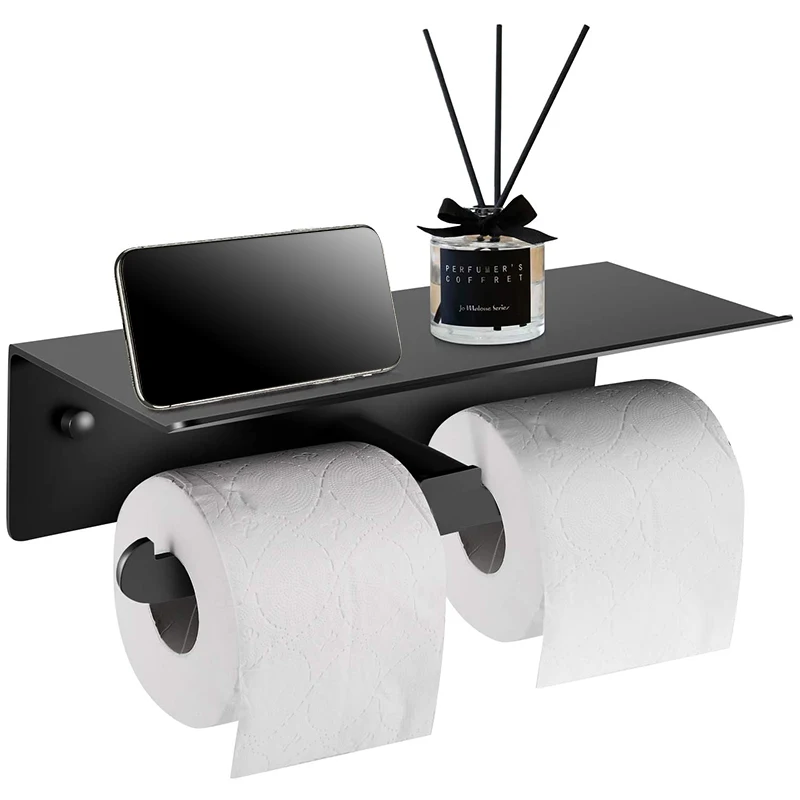 

Toilet Roll Holder-Wall Mounted Toilet Roll Holders with Double Rolls for All Kinds of Toilet Paper, Shelf