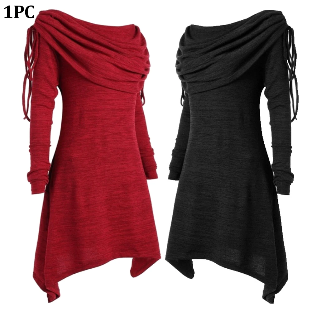 Женская однотонная толстовка средней длины с длинным рукавом и откидным