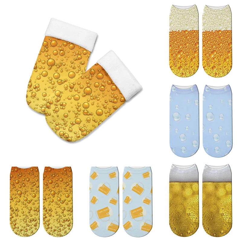 Хлопковые носки с рисунком пива для мужчин и женщин повседневные Веселые Смешные