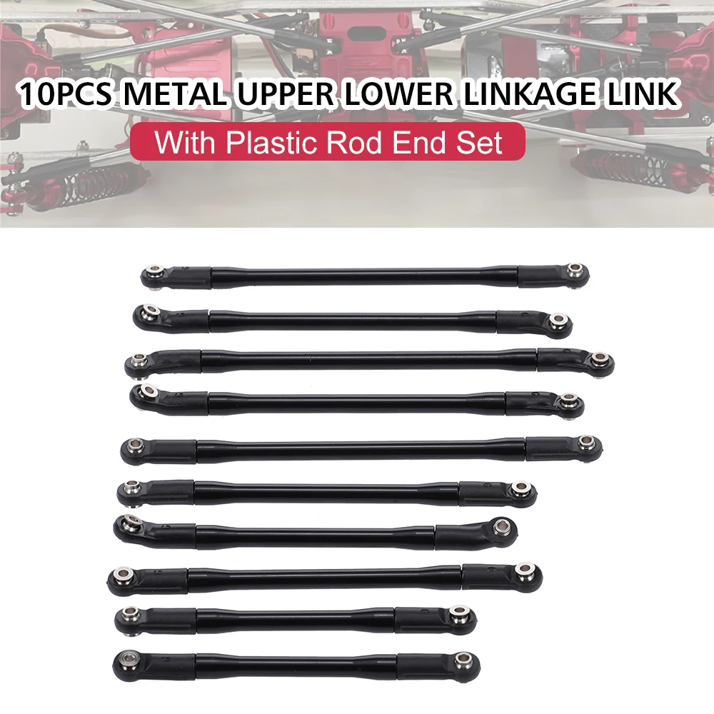 

10PCS Metal Upper Lower Linkage Link With Plastic Rod End Set for 1/10 AXIAL SCX10II 90046 90047 RC Crawler Car Spare Parts
