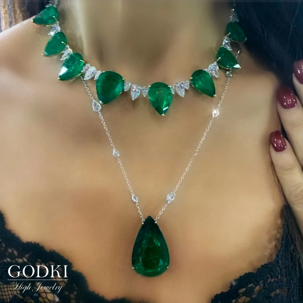 

Большие ожерелья GODKI с зеленым кубическим цирконием, подарок на день матери, Трендовое персонализированное штабелируемое колье из фианита, ...
